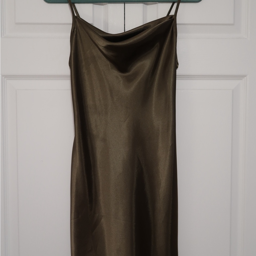 Bebe Olive Green Satin Slip Mini Dress Size Small